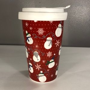 Snowmen double walled mug with lid